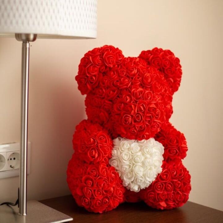 Rose Teddy Bear Red with white Heart